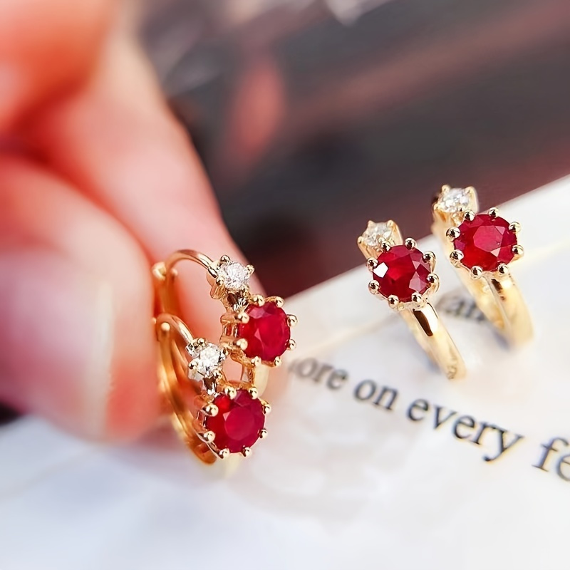 Red Cubic Zirconia Stud Earrings Copper Set for Casual & Special Occasions